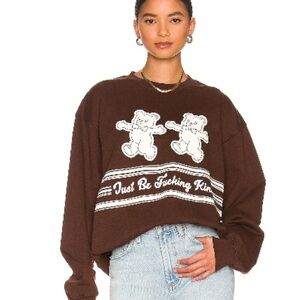 The mayfair group Just be F*** kind Brown crewneck Sweatshirt Bear Design mens